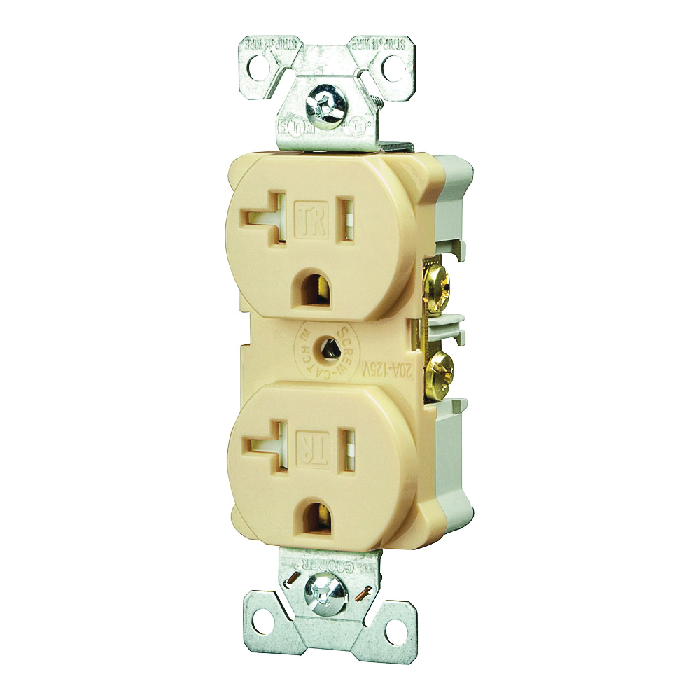 TRBR20V-BXSP Duplex Receptacle, 2-Pole, 20 A, 125 V, Back, Side Wiring, NEMA: 5-20R, Ivory