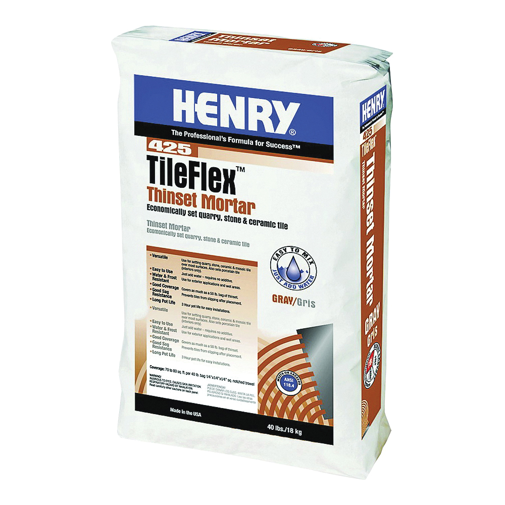 425 TileFlex Series 12260 Thinset Mortar, Gray, Fine Solid Powder, 40 lb Bag