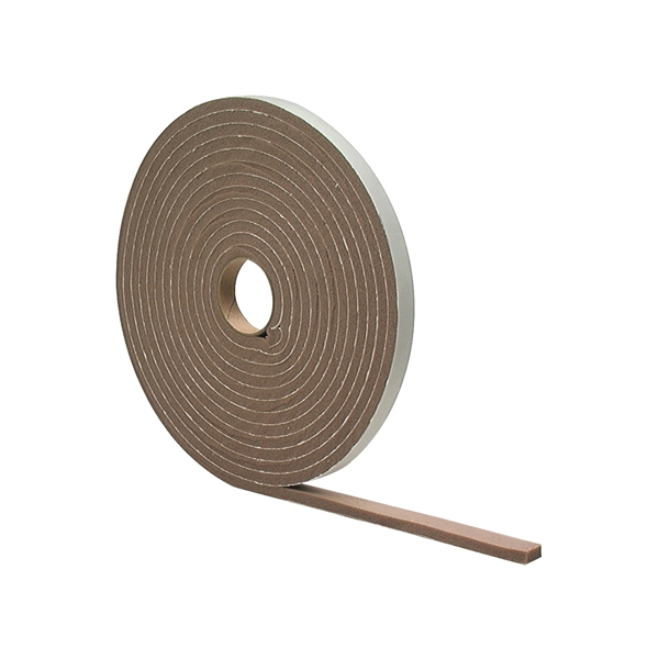 02790 Foam Tape, 3/8 in W, 17 ft L, 3/16 in Thick, PVC, Brown