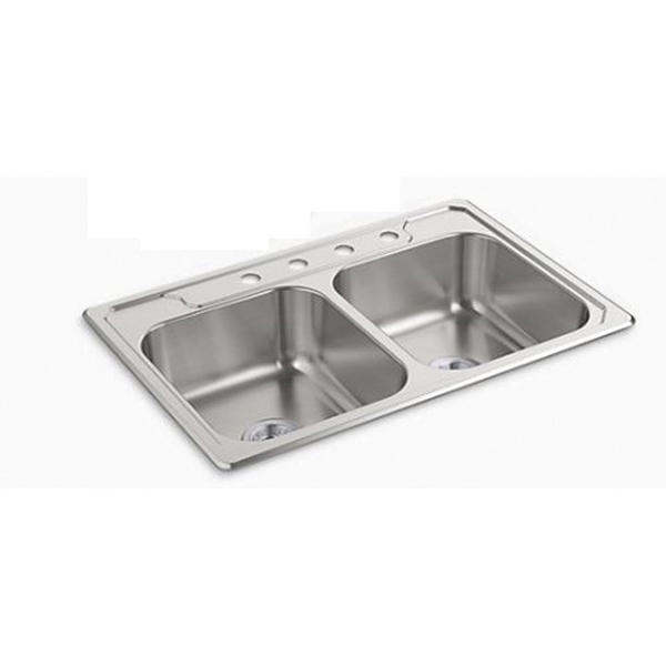 Middleton Series 14707-4-NA Kitchen Sink, 4-Faucet Hole, 22 in OAW, 7 in OAD, 33 in OAH, Stainless Steel