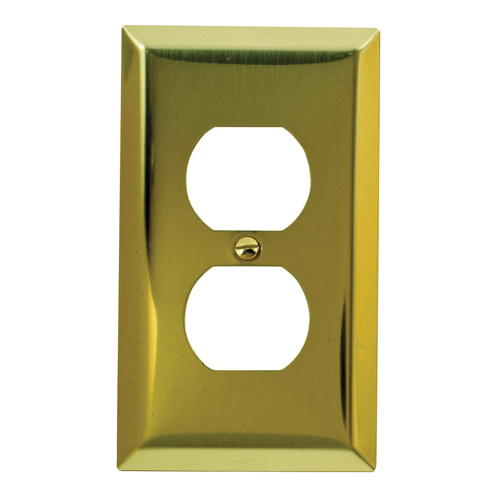 163DBR Duplex Receptacle Wallplate, 4-5/16 in L, 2-7/8 in W, 1 -Gang, , Steel, Gold, Polished Brass