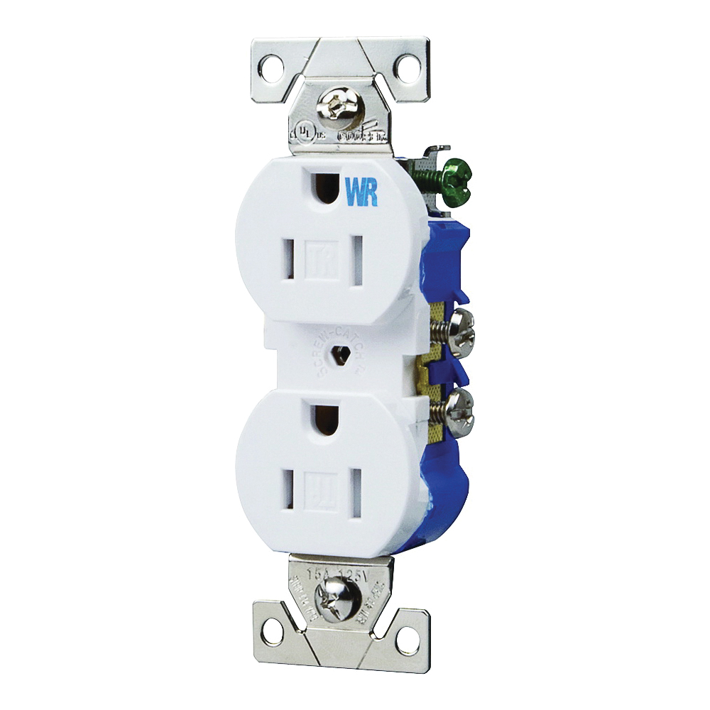 Wiring Devices TWR270W Duplex Receptacle, Thermoplastic, White, 2-Pole, 15 A, 125 V, Push-in, Side Wiring