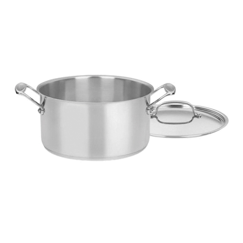 744-24 Stock Pot with Lid, 6 qt Capacity, Aluminum/Stainless Steel, Polished Mirror, Silver