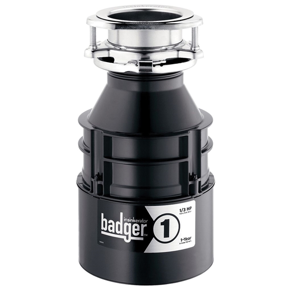 Badger 1 Series 76039H Garbage Disposal, 26 oz Grinding Chamber, 1/3 hp Motor, 120 V, Steel