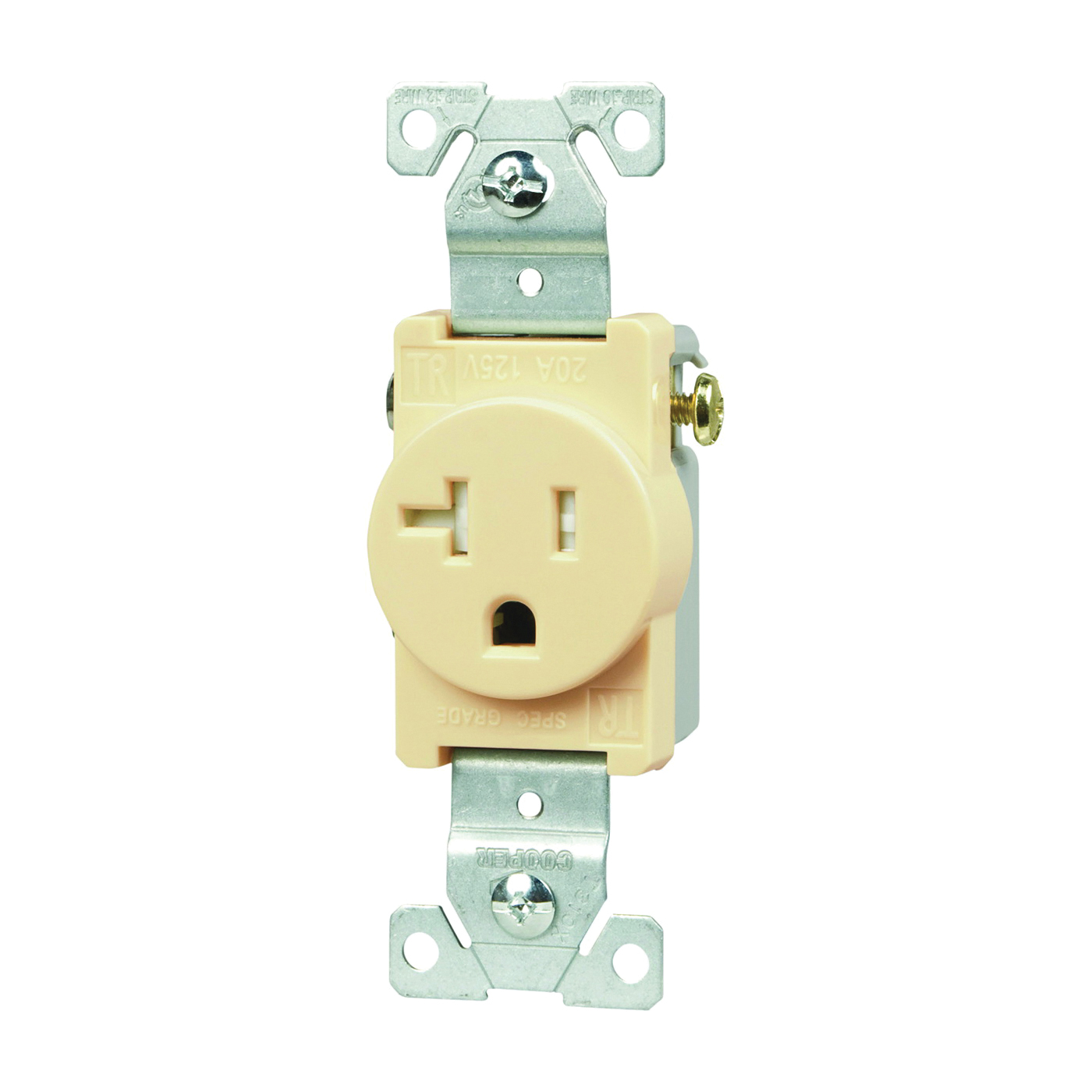 TR1877V-BXSP Single Receptacle, 2-Pole, 125 V, 20 A, Side Wiring, NEMA: NEMA 5-20, Ivory