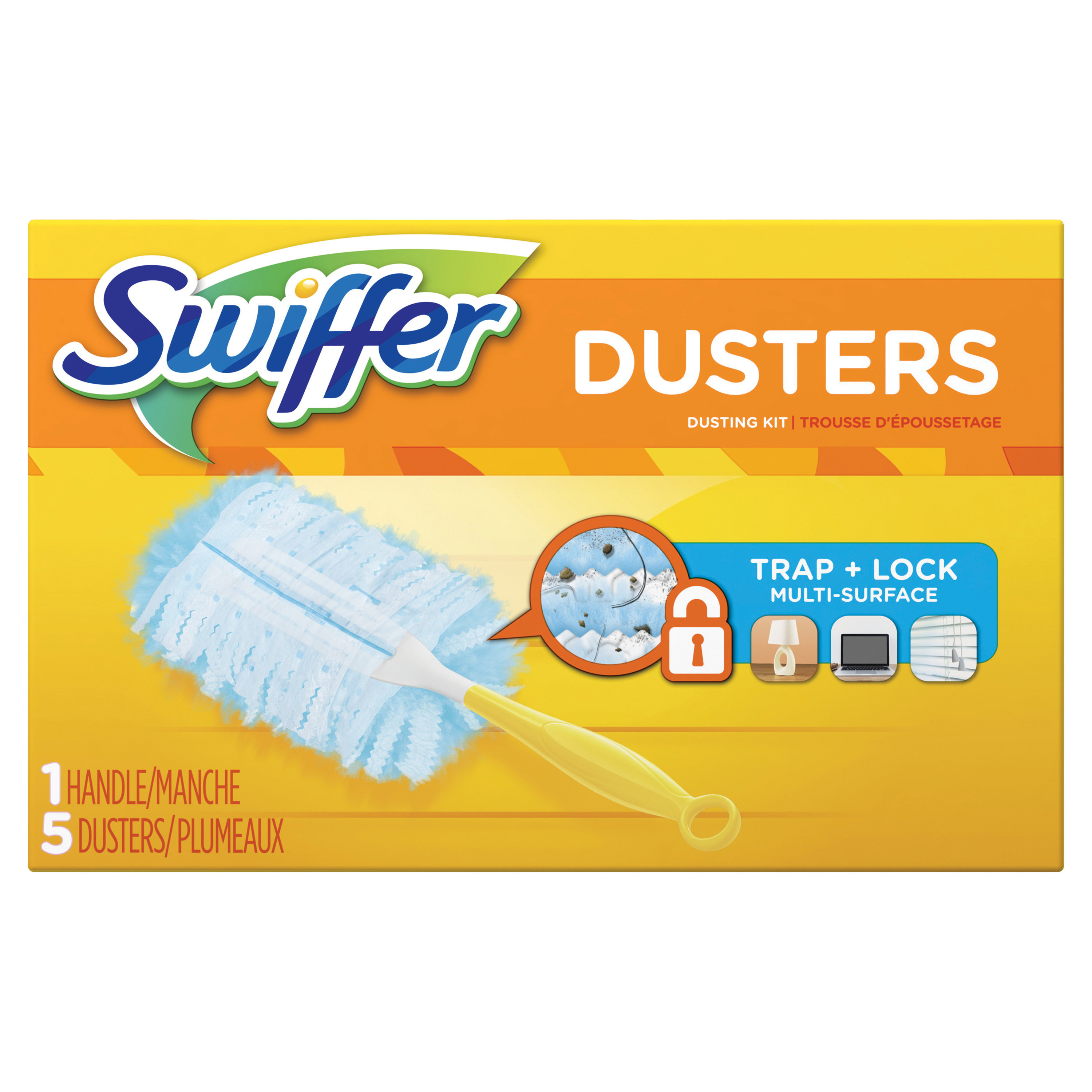 11804 Duster Starter Kit, 6 in L Handle, Fiber Head, Plastic Handle, White/Yellow, 5 Pk