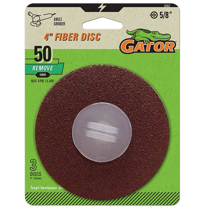 3062 Fiber Disc, 4 in Dia, 50 Grit, Coarse, Aluminum Oxide Abrasive, Fiber Backing