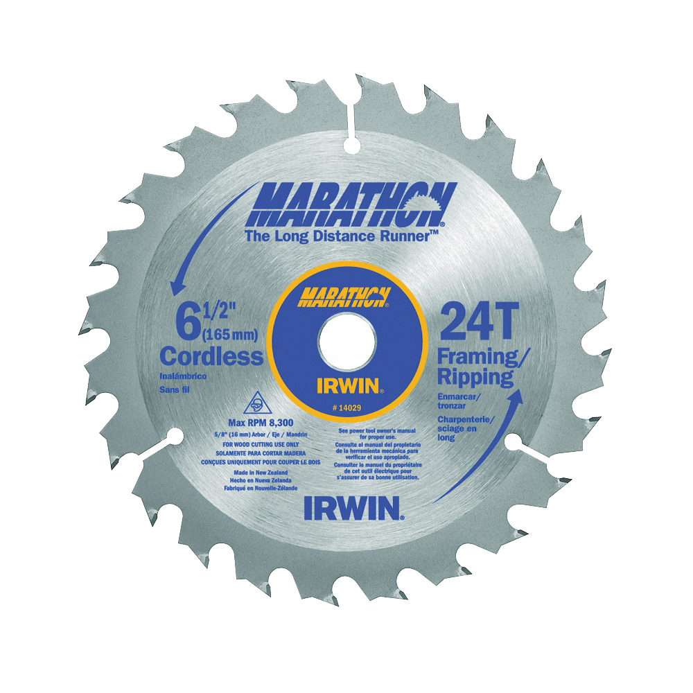 14029 Circular Saw Blade, Wood, 6-1/2 in Dia, 5/8 in Arbor, 24-Teeth, Carbide Cutting Edge