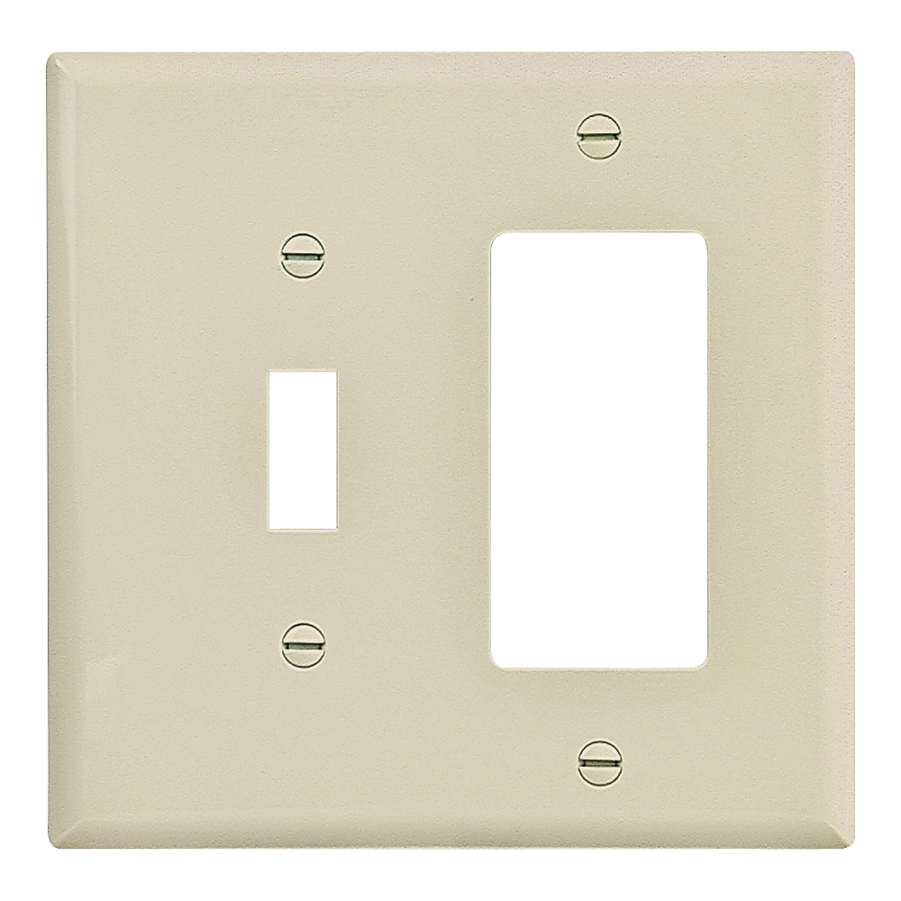Wiring Devices PJ126V-SP-L Combination Wallplate, 4-7/8 in L, 4-15/16 in W, Mid, 2-Gang, Polycarbonate, Ivory, High-Gloss