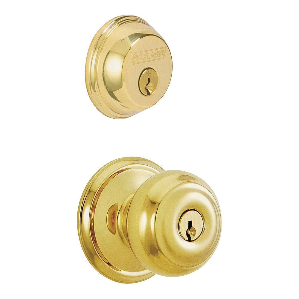 FB50VGEO505 Knob Lockset, Mechanical Lock, Knob Handle, Round Design, Bright Brass, 1 Grade, Rekeyable