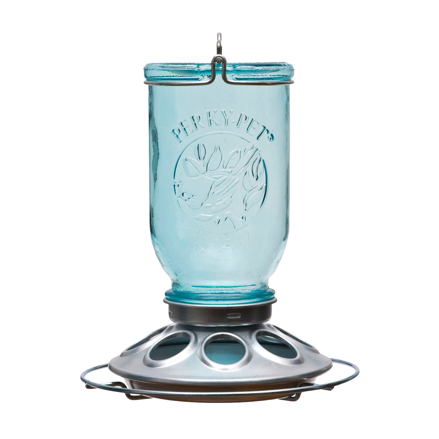 784 Wild Bird Feeder, Mason Jar, 1 lb, Vintage Blue, Hanging