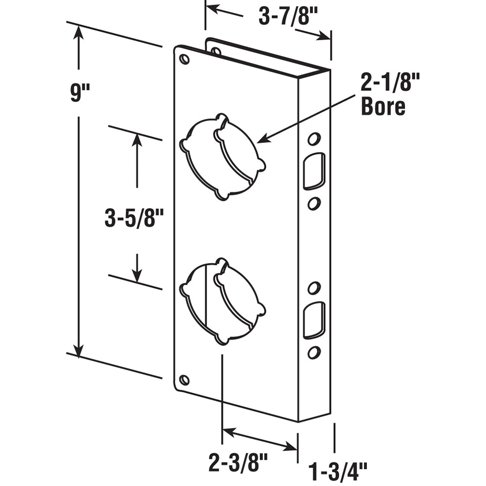 Prime-Line U 9560 Lock and Door Reinforcer, 2-3/8 in Backset, 1-3/4 in Thick Door, Brass, Bright Brass, 9 in H - 2