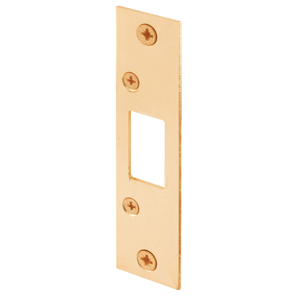 E 2432 Deadbolt Strike Plate, 4-7/8 in L, 1-1/8 in W, Steel, Brass