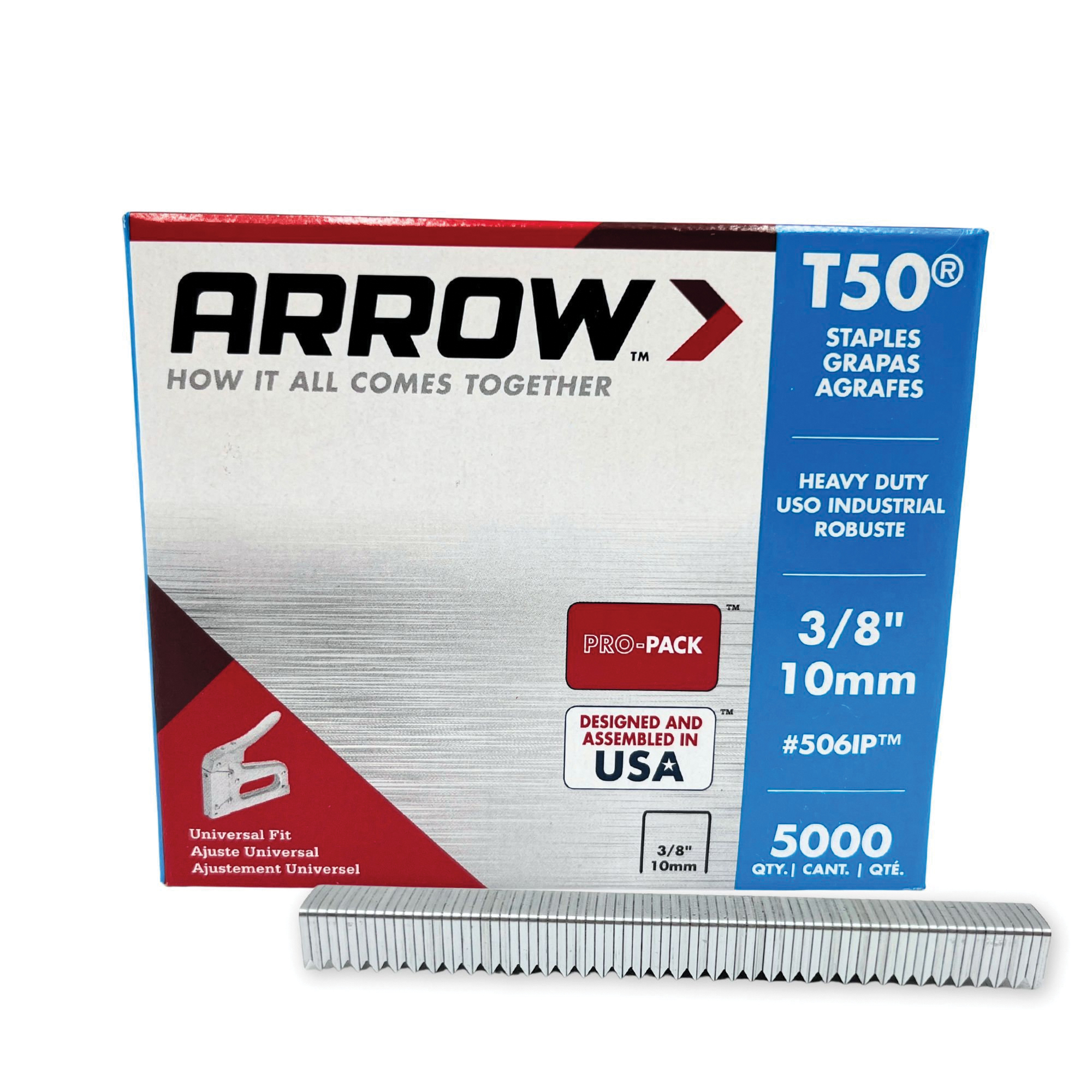 T50 Series 506IP Staple, 3/8 in W Crown, 3/8 in L Leg, Steel, Electro-Galvanized