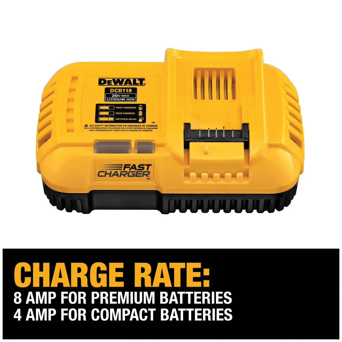 DEWALT 20V MAX/60V MAX FLEXVOLT DCB118 Fast Charger, 20 to 60 V, 6 Ah, 8 A Charge, 60 min Charge, Battery Included: Yes - 5