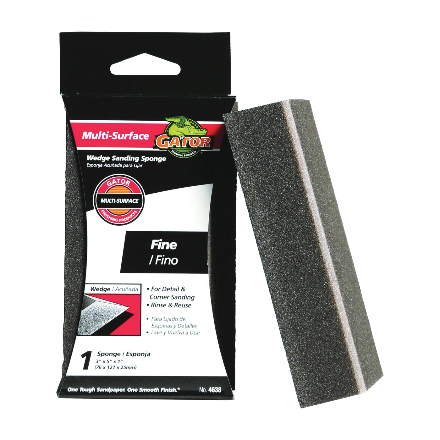 4638 Sanding Sponge, 5 in L, 2-1/2 in W, Fine, Aluminum Oxide Abrasive