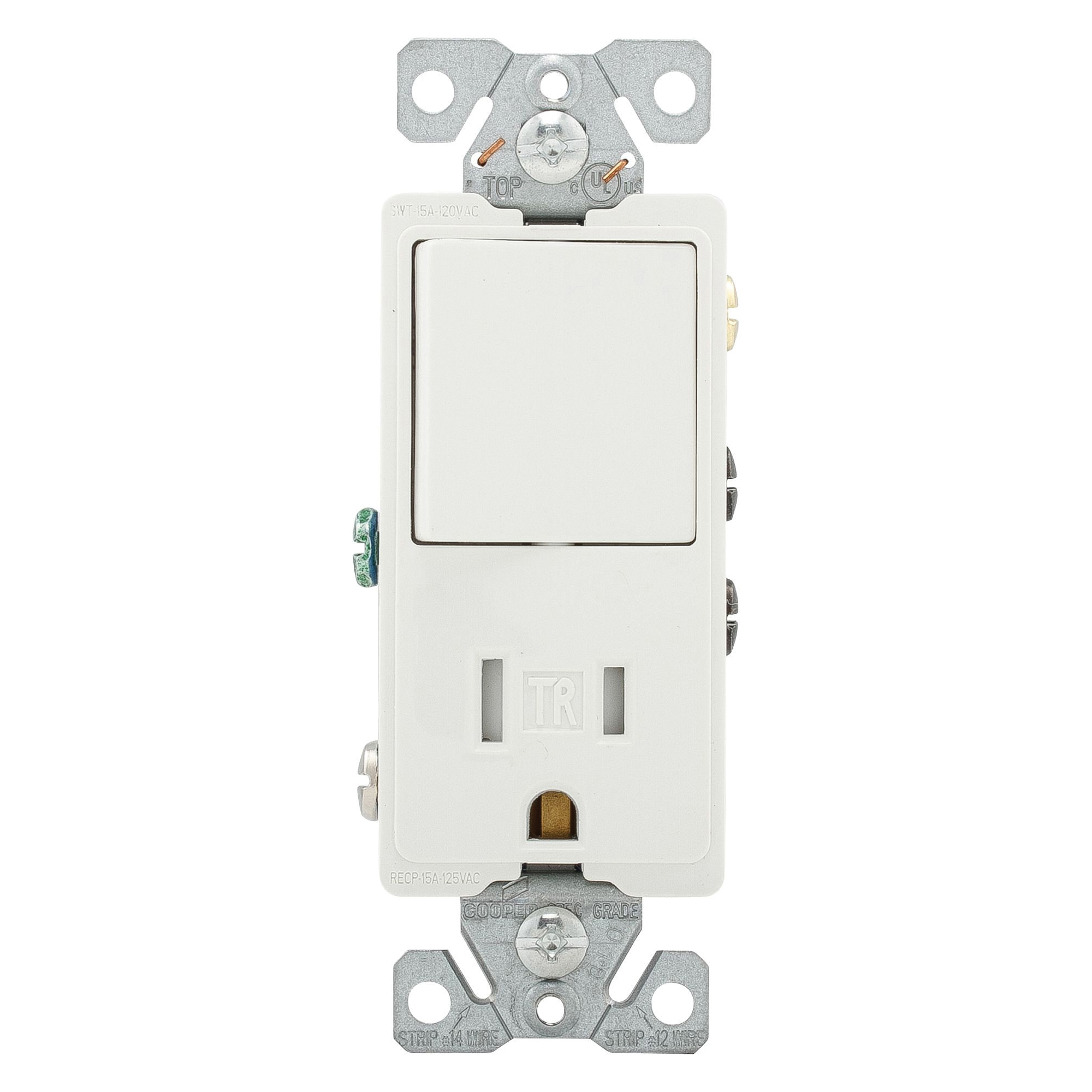 TR7730W Combination Switch/Receptacle, 1-Pole, 15 A, 120/277 V, NEMA: NEMA 5-15R, White