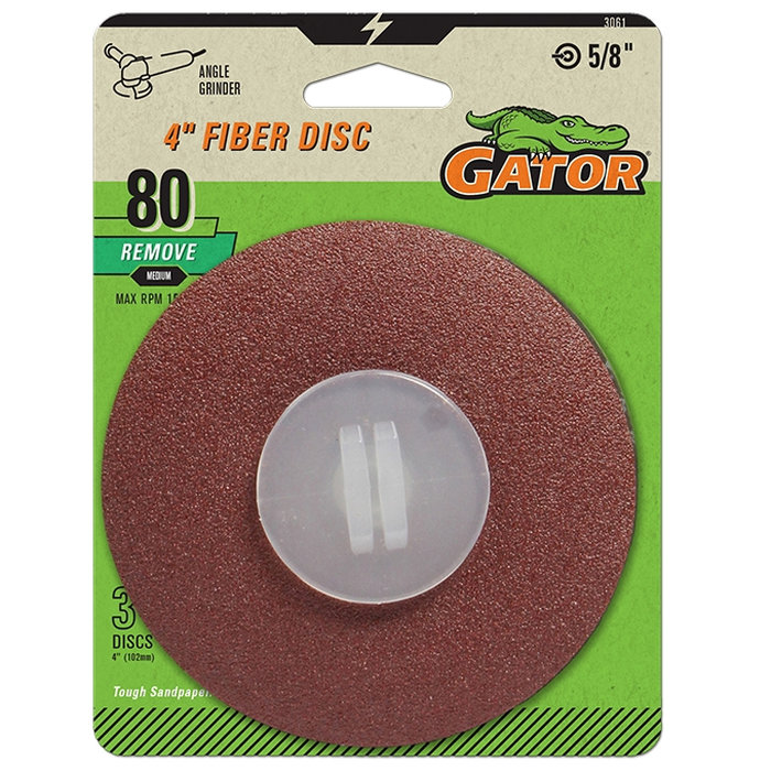 Gator 3061 Fiber Disc, 4 in Dia, 80 Grit, Medium, Aluminum Oxide Abrasive, Fiber Backing