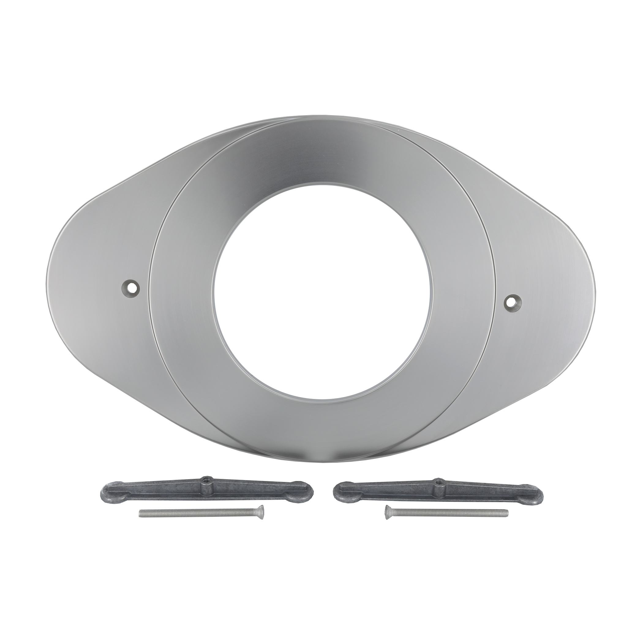 80054 Remodeling Cover, 5-1/8 in ID, Plastic/Stainless Steel/Zinc, Brushed Nickel