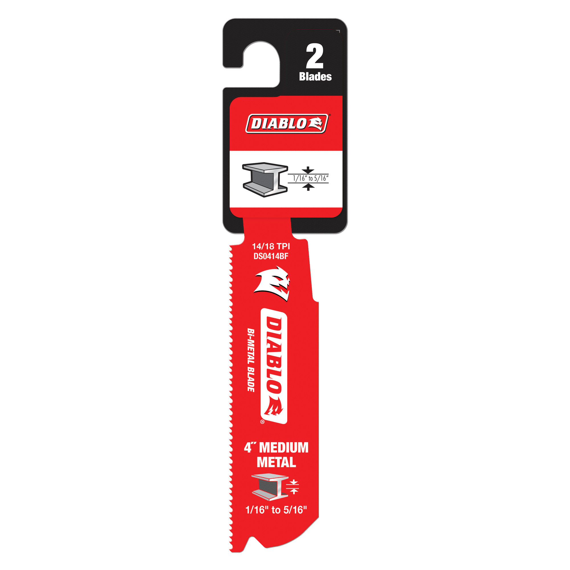 Diablo DS0414BF2 Reciprocating Saw Blade, 4 in L, 14/18 TPI, Bi-Metal Cutting Edge