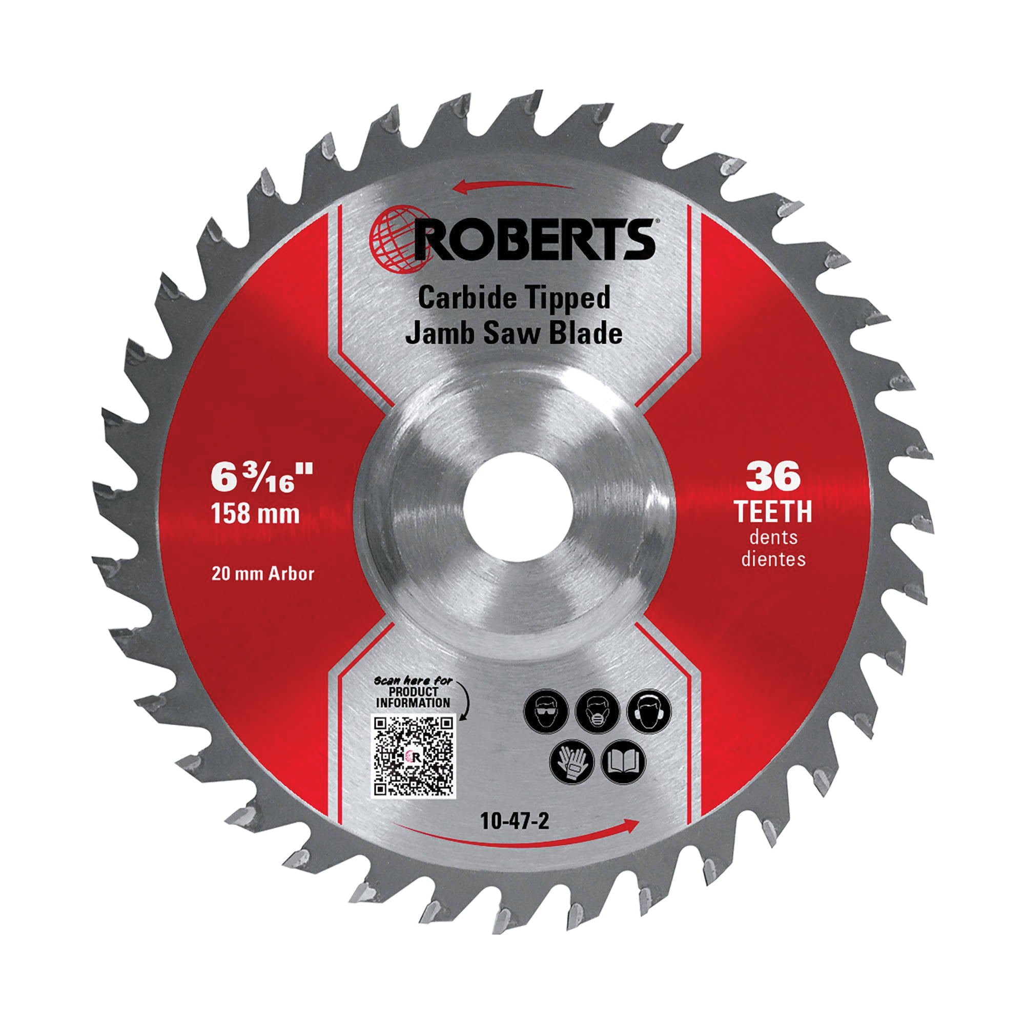 10-47-2 Jamb Saw Blade, Wood, 6-3/16 in Dia, 20 mm Arbor, 36-Teeth, Tungsten Carbide Cutting Edge