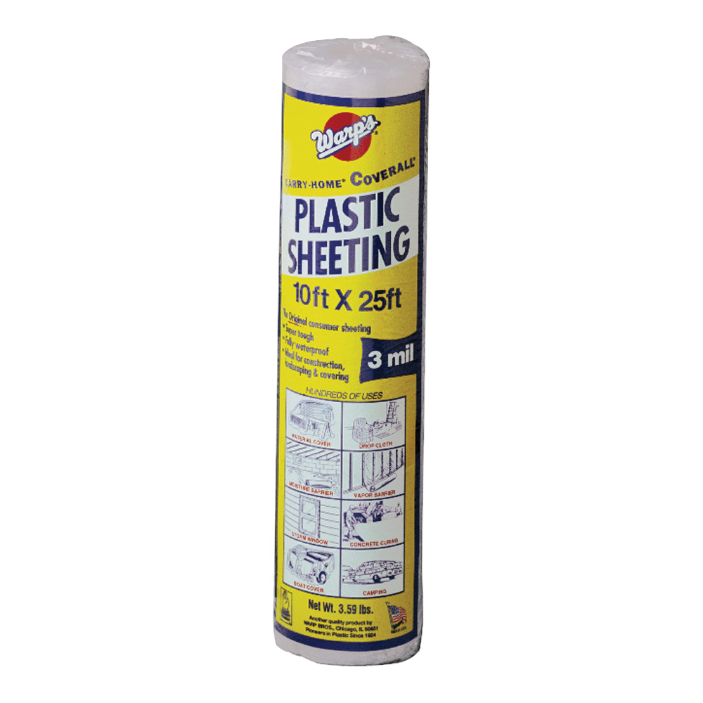 SP-3CH10-C Poly Film, 25 ft L, 10 ft W, 3 mil Thick, Polyethylene Backing, Clear