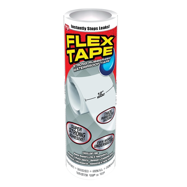TFSWHTR1210 Tape, 10 ft L, 12 in W, Rubber Backing, White