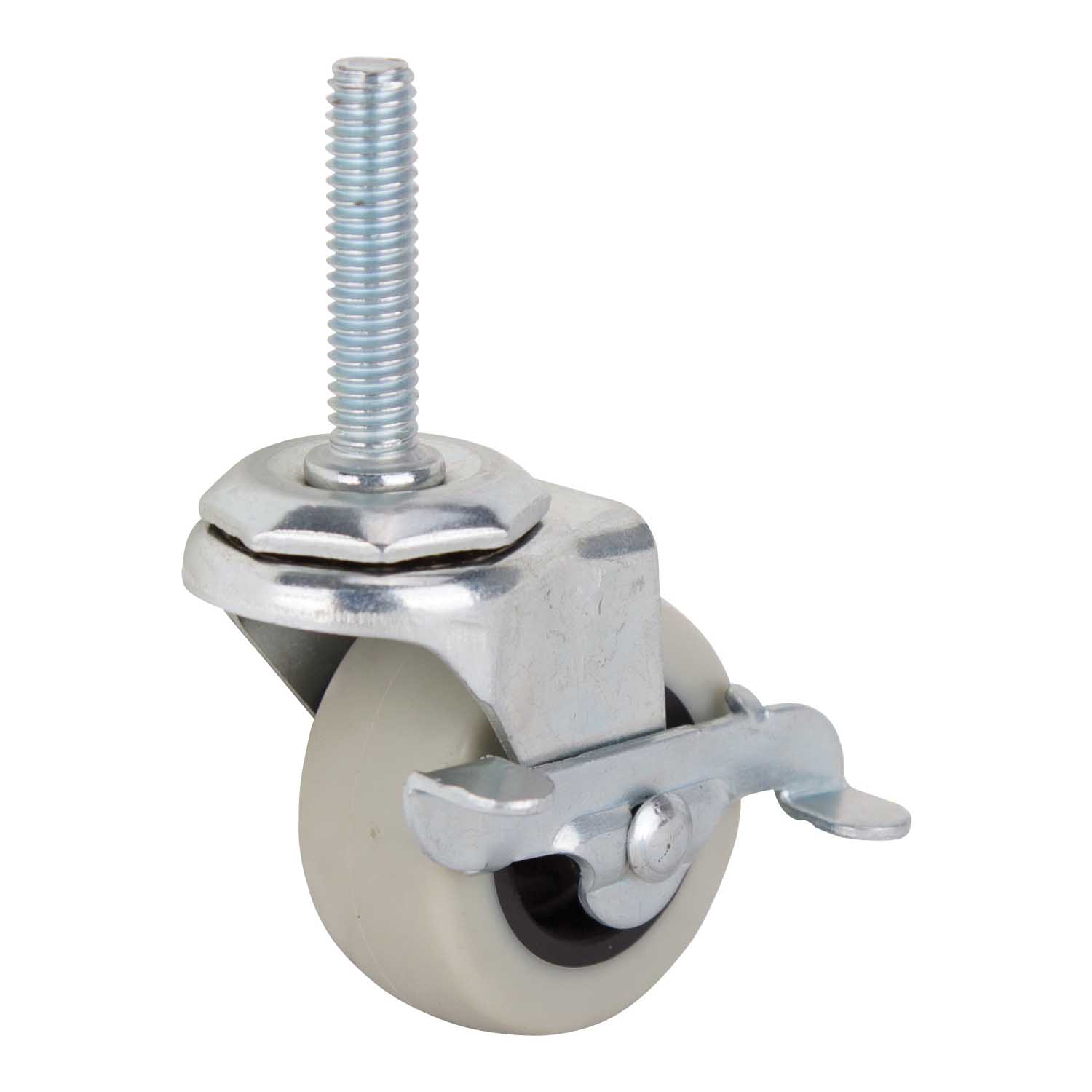 JC-N07-G Swivel Caster with Brake, 2 in Dia Wheel, 2 in W Wheel, Thermoplastic Rubber Wheel, Gray, 102 lb