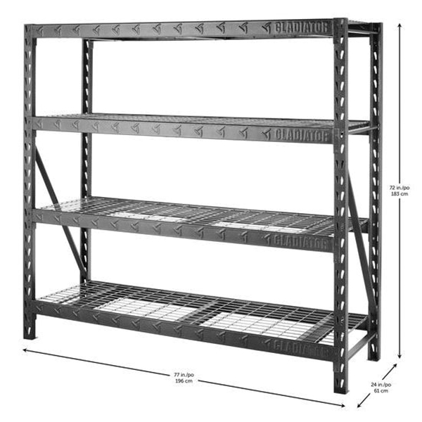 GLADIATOR GARS774XEG Rack Shelf, 8000 lb Capacity, 4-Shelf, 77 in OAW, 24 in OAD, 72 in OAH, Hammered Granite - 3