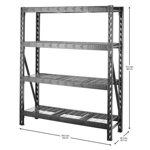 GLADIATOR GARS604TEG Rack Shelf, 7200 lb Capacity, 4-Shelf, 60 in OAW, 18 in OAD, 72 in OAH, Hammered Granite - 1