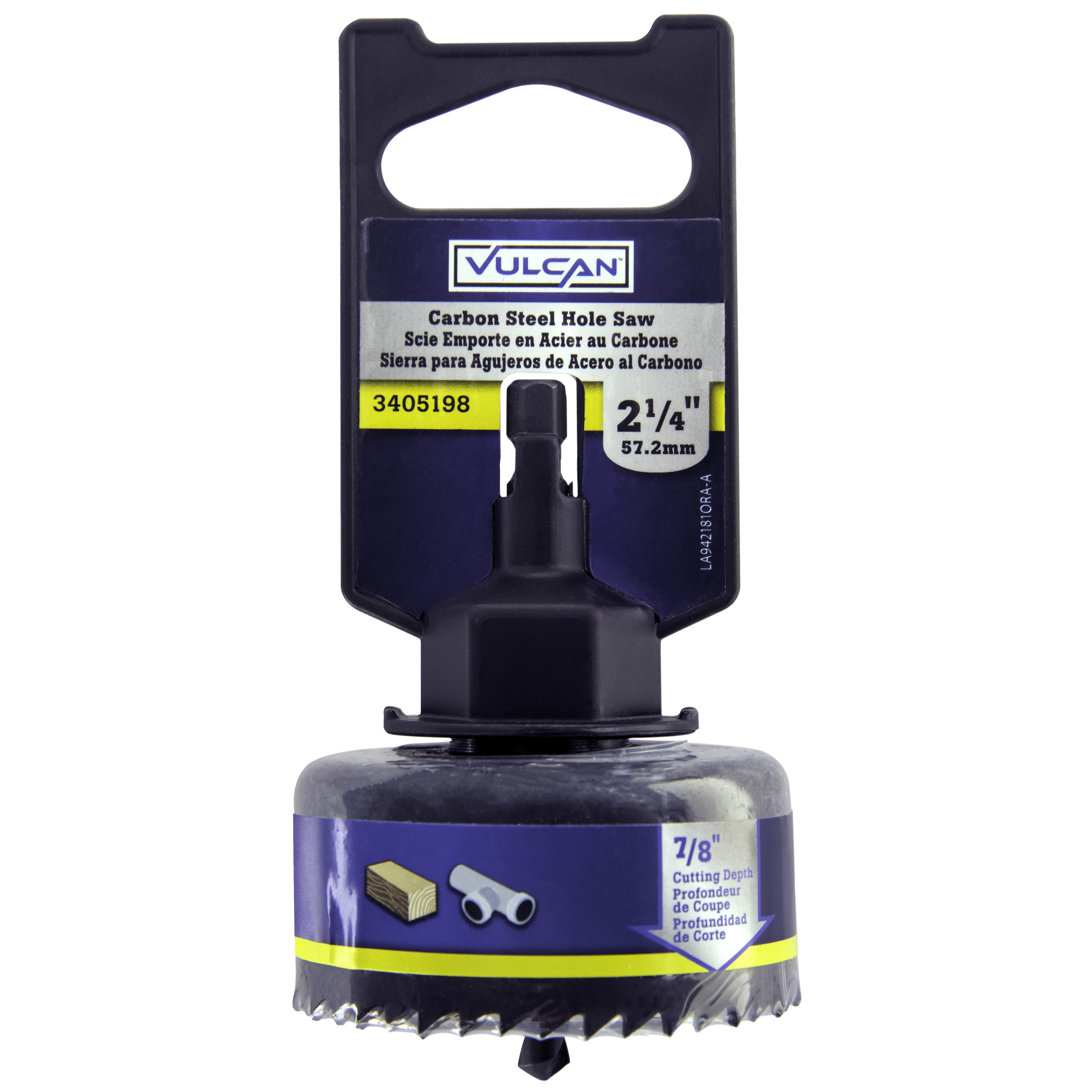 942181OR Hole Saw, 2-1/4 in Dia, 3/4 in D Cutting, 3 in Arbor, HCS Cutting Edge, 3 in Pilot Drill