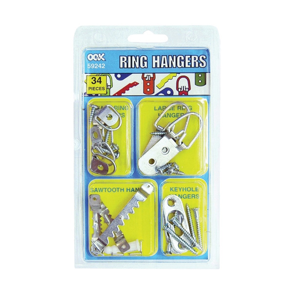59242 Picture Hanger Kit, Steel, Zinc-Plated, Silver