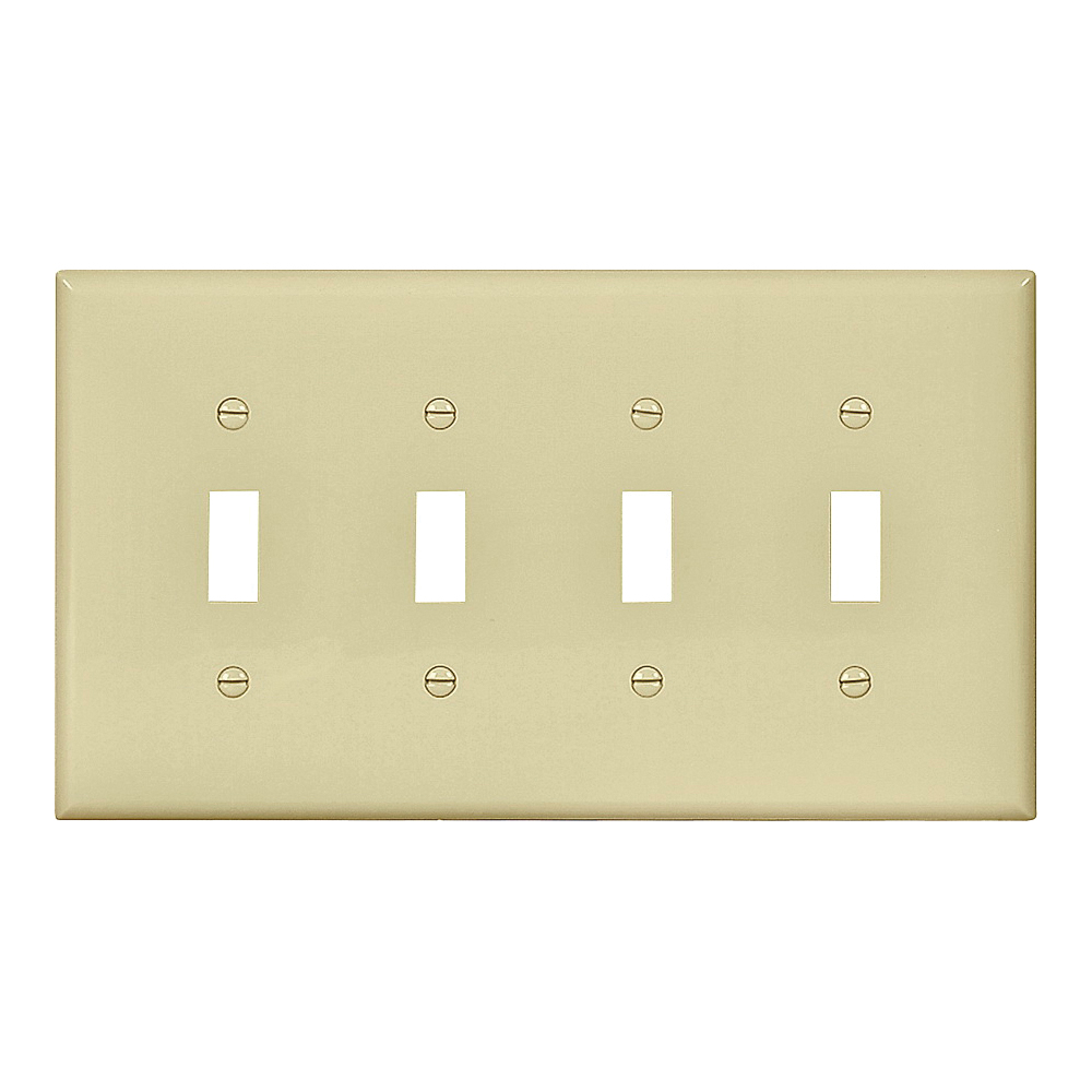 Wiring Devices PJ4V Switch Wallplate, 4-7/8 in L, 8.56 in W, 4 -Gang, Polycarbonate, Ivory, High-Gloss