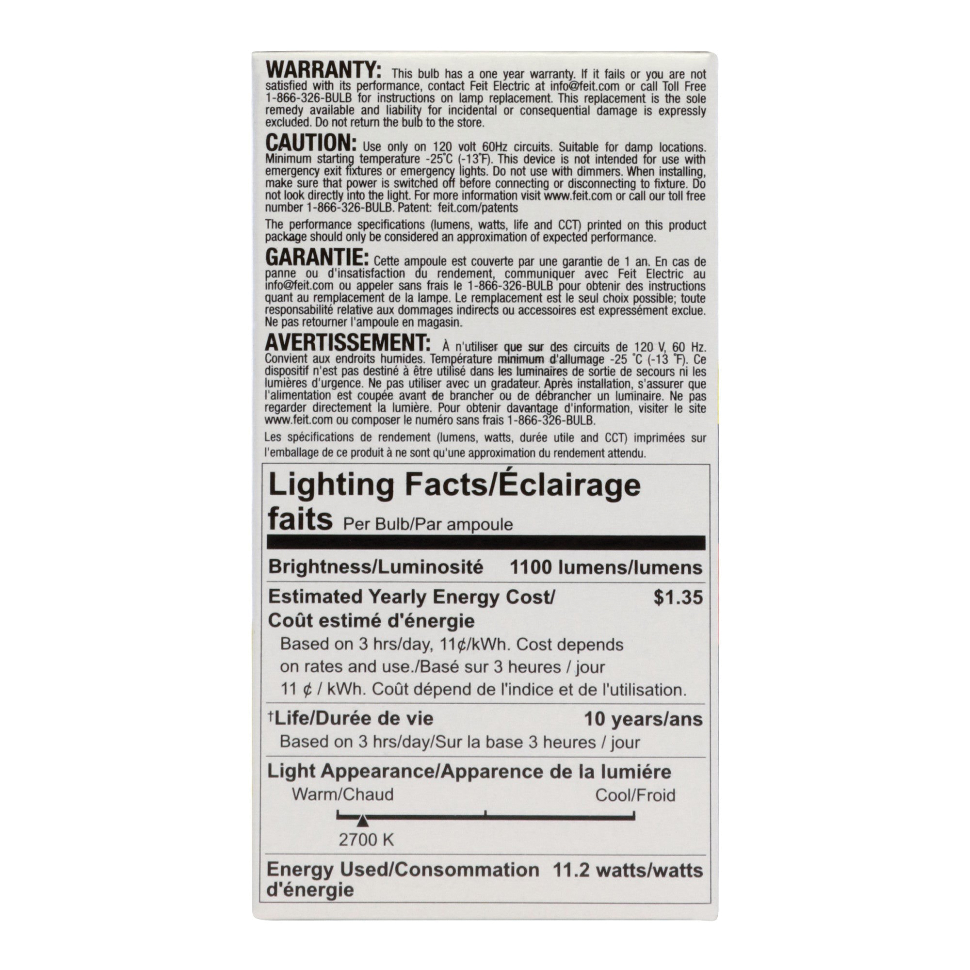 Feit Electric A1100/827/10KLED/2 LED Bulb, General-Purpose, A19 Lamp, 75 W Equivalent, E26 Medium Lamp Base, Soft White - 4