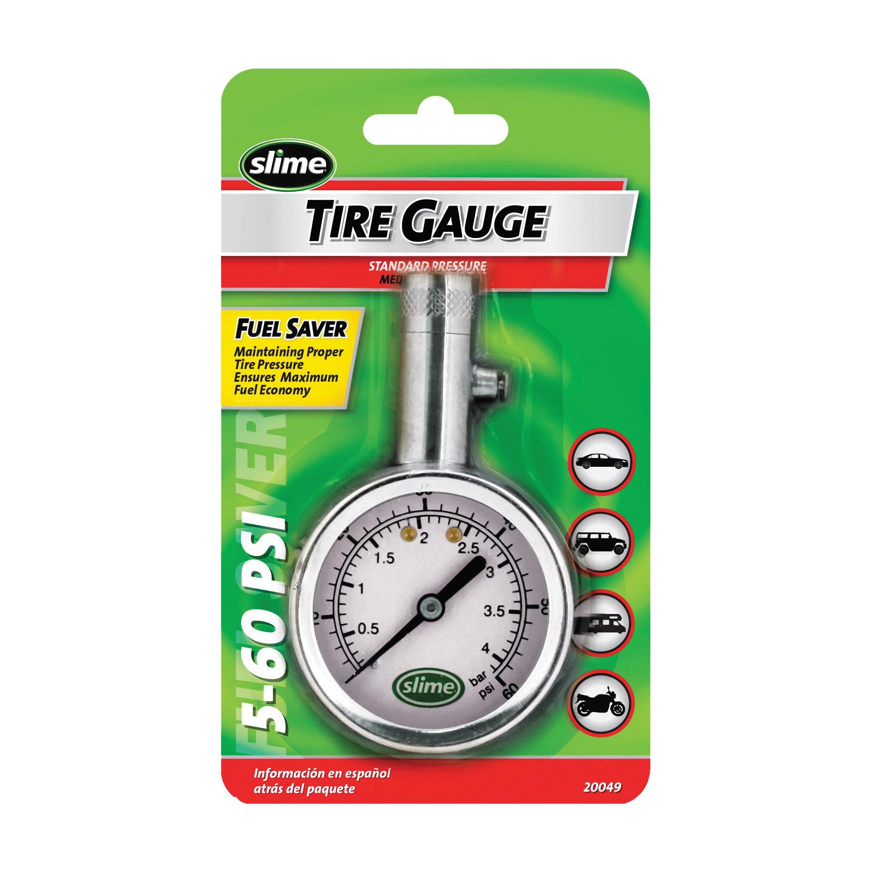20049 Tire Gauge, 5 to 60 psi, Brass Gauge Case