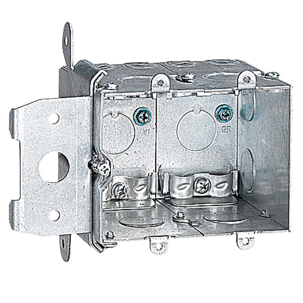 MB238ADJ Adjustable Wall Box, 1 -Outlet, 2 -Gang, 8 -Knockout, 1/2 in Knockout, Steel (Metal), Silver