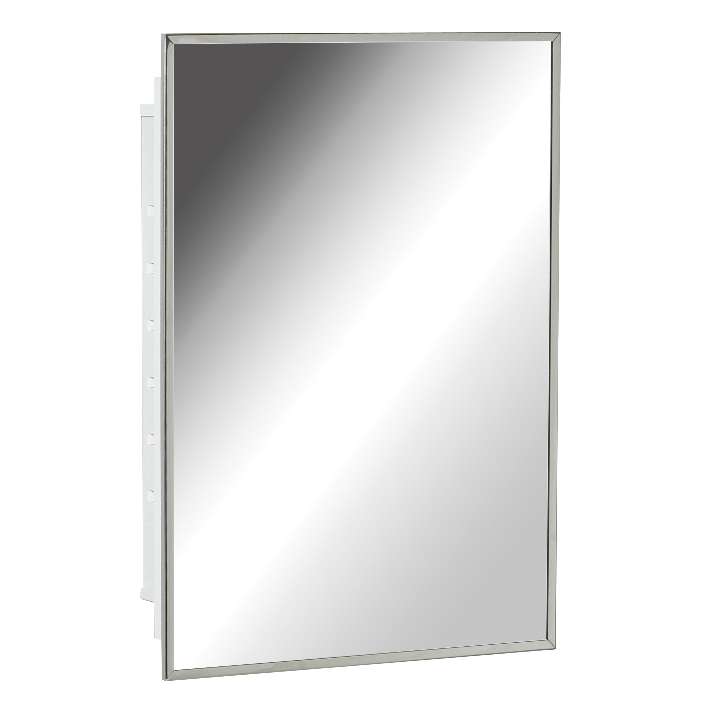 X314 Medicine Cabinet, 16-5/16 in OAW, 4-1/2 in OAD, 22-1/8 in OAH, Steel, White, Stainless Steel, 2-Shelf, 1-Door