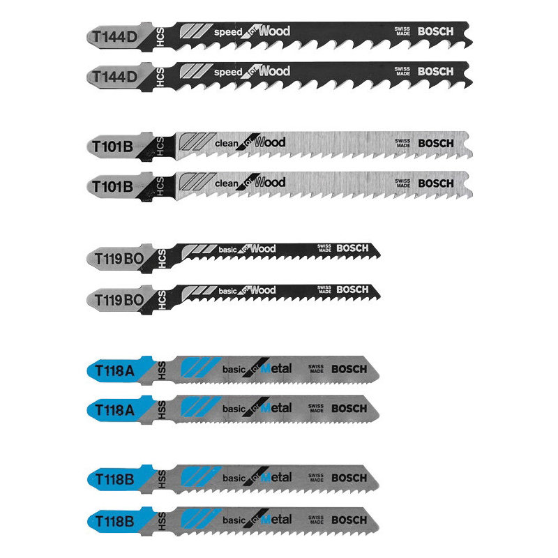 T5002 Jig Saw Blade Set, 10-Piece, T-Shank, Chrome Vanadium Steel