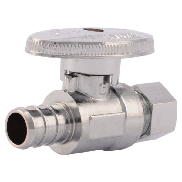 23057LF Stop Valve, 1/2 x 3/8 in Connection, Compression, 80 to 160 psi Pressure, Brass Body