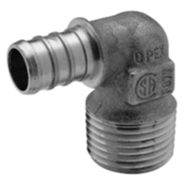 Zurn QQE33BTGX Pipe Elbow, 1/2 in, Barb x MPT, 90 deg Angle, Brass, 80 psi Pressure