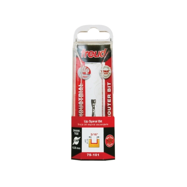 Router Bit, Freud, 3/16 in Up Spiral Bit, 1/4 in Dia Shank, 1PK - 2