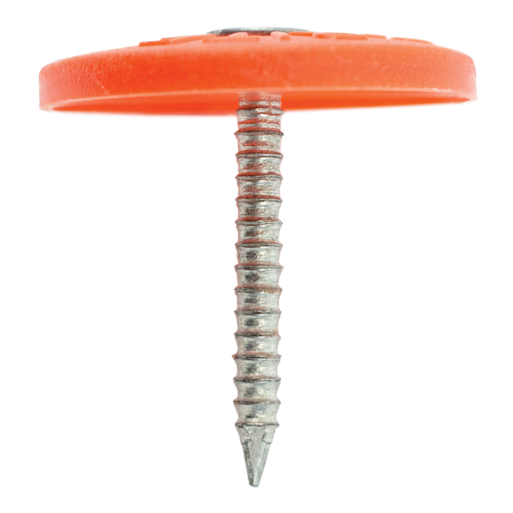 Grip-Rite 112PRCAP1 Round Cap Roofing Nail, 1-1/2 in L, Flat Head, Plastic, Orange