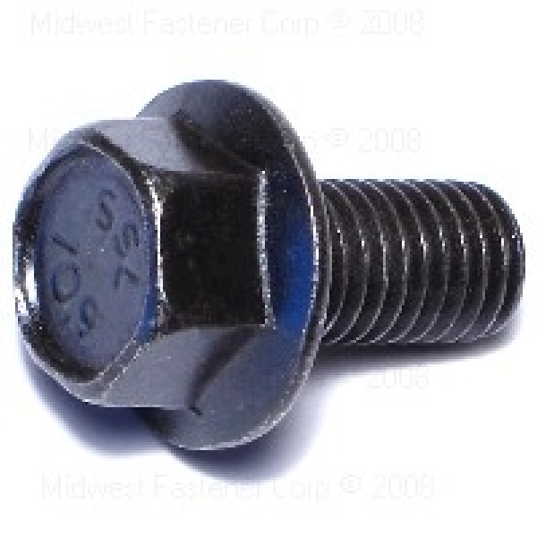 88007 Flange Bolt, M10-1.5 Thread, 20 mm OAL, 10.9 Grade, Steel, Black Phosphate, Metric Measuring, 6/PK