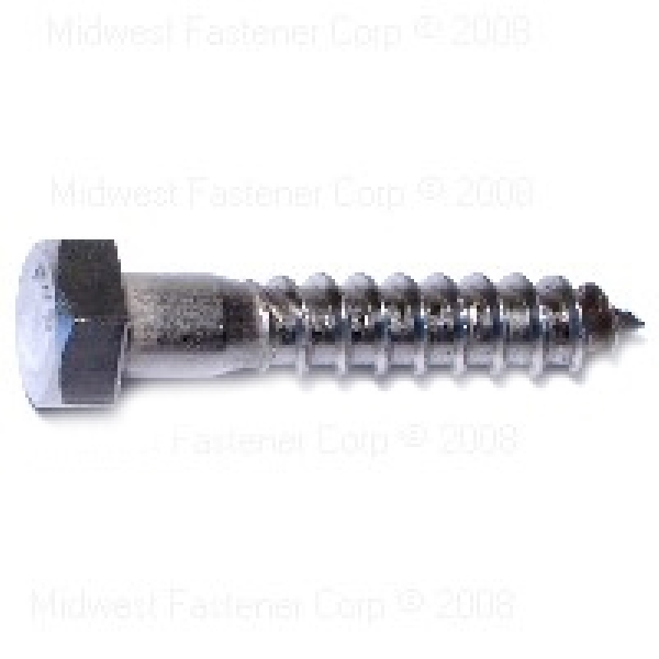 53154 Lag Screw, 3/8 in Thread, 2 in OAL, Stainless Steel, SAE Measuring