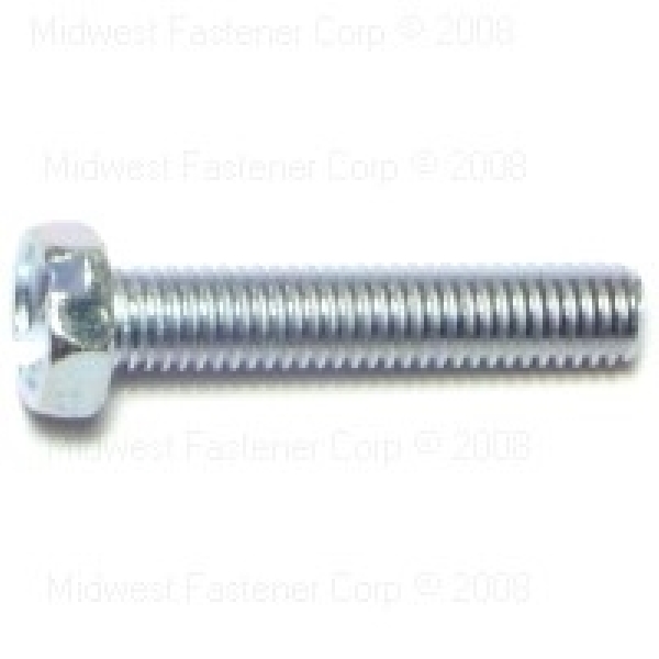 83765 Machine Screw, #10-32 Thread, 1 in L, Fine Thread, Hex, Slotted Drive, Steel, Zinc, 12 PK