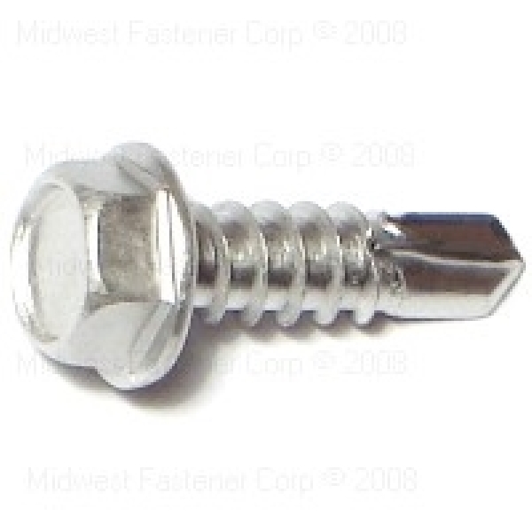 11844 Screw, #12 Thread, Hex Drive, Self-Drilling Point, Stainless Steel, 1 PK