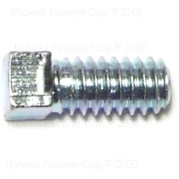 80301 Set Screw, 1/4-20 Thread, 1/2 in L, Coarse Thread, Square Drive, Cupped Point, Steel, 10 PK