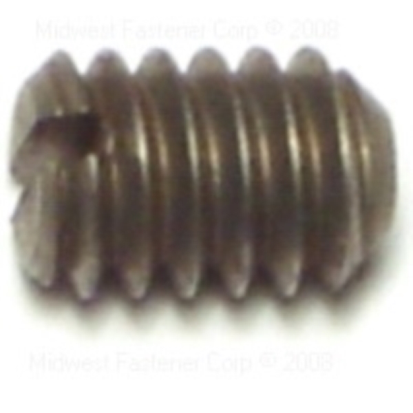 88322 Set Screw, 1/4-20 Thread, 3/8 in L, Coarse Thread, Slotted Drive, Cupped Point, Steel, 12 PK