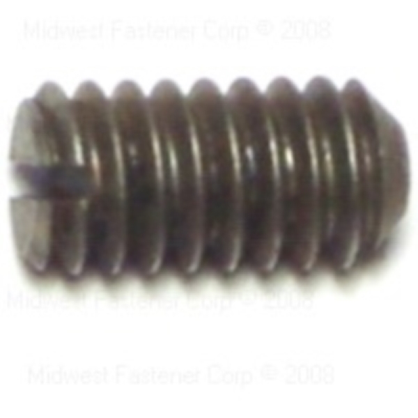 88323 Set Screw, 1/4-20 Thread, 1/2 in L, Coarse Thread, Slotted Drive, Cupped Point, Steel, 12 PK