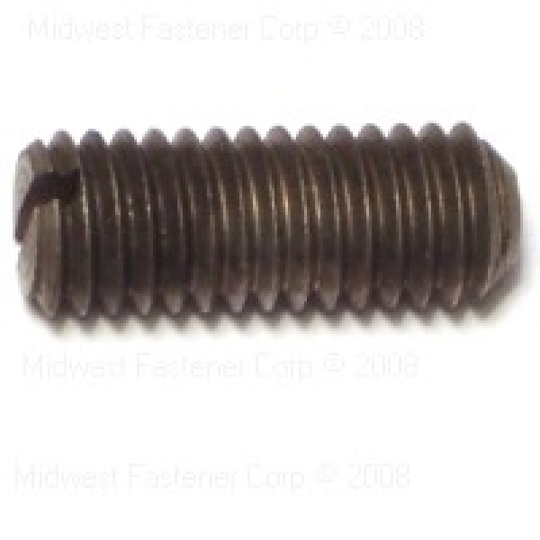 88333 Set Screw, 3/8-16 Thread, 1 in L, Coarse Thread, Slotted Drive, Cupped Point, Steel, 8 PK